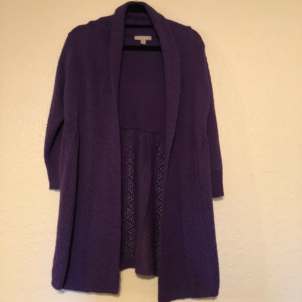 One A Purple Long Duster Open Cardigan Sweater